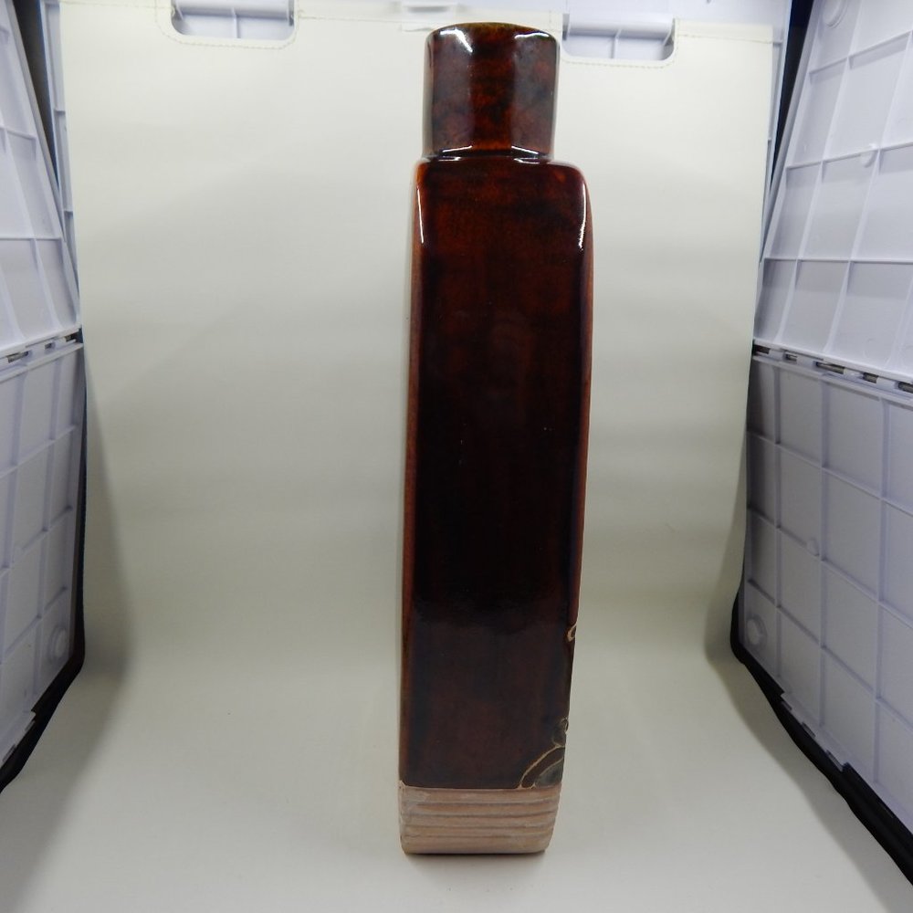 Pier 1 Imports Brown Glazed Vase Embossed Pagoda Detail Ceramic Pottery MCM - Picture 3 of 7